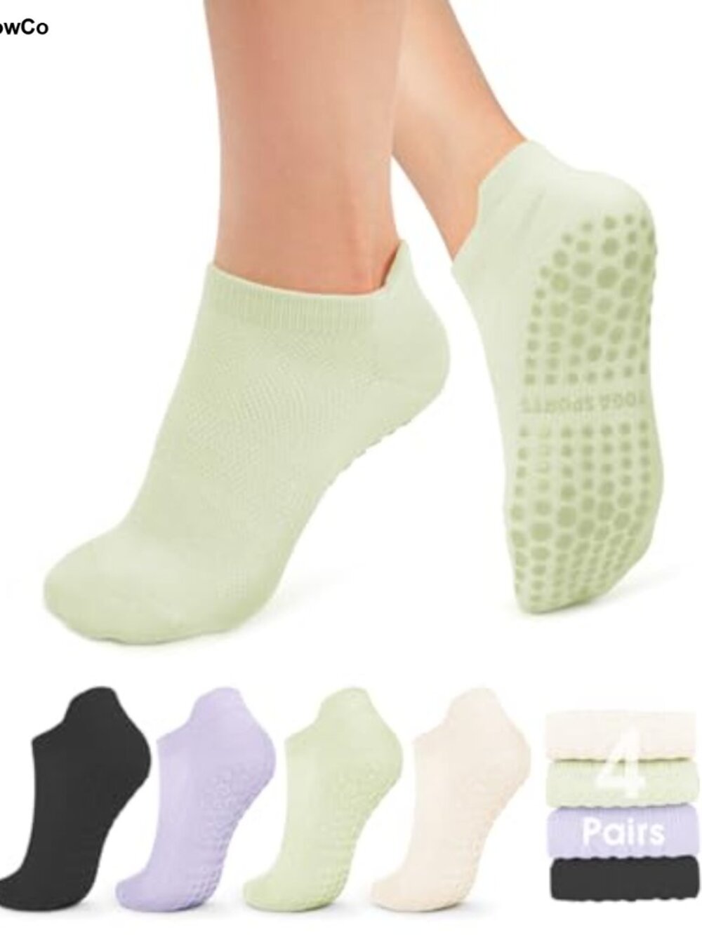Non Slip Grip Socks for Women Yoga Barre Hospital Pilates 4 Pairs